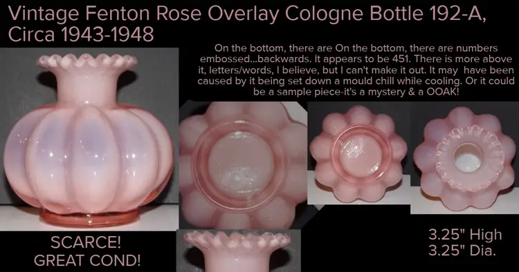 Vintage & Very Rare Fenton Rose Overlay Melon Cologne Bottle 192-A