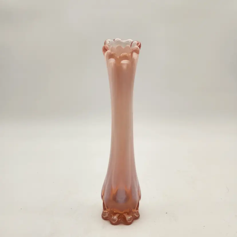 Fostoria Heirloom Pink Opalescent Swung Glass Vase Mid Century Modern Vintage