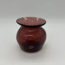 Small Mini Signed Art Glass Purple Amethyst Ribbed Optic Vase