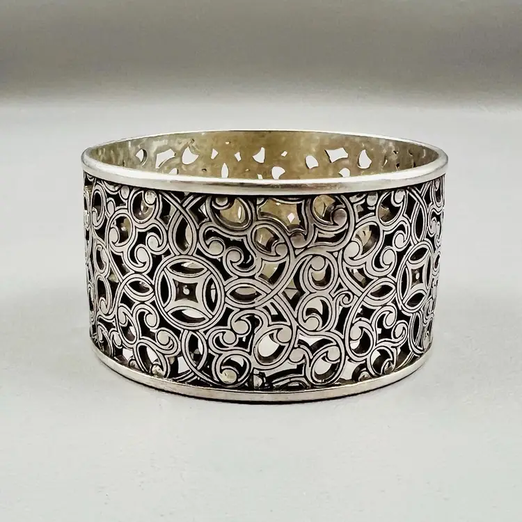 Brighton Serendipity Statement Chunky Wide Ornate Silver Tone Bangle Bracelet