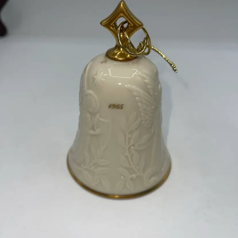 LENOX CHINA 1985 Christmas Ornament Bell 24 Karat Gold Trim 4”