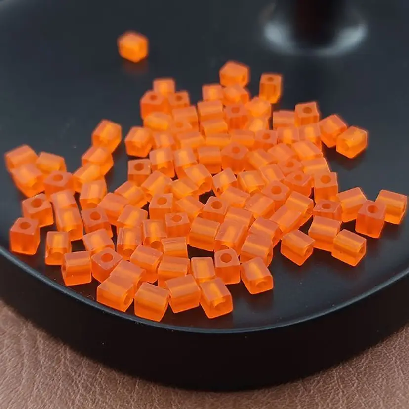 100pcs 4MM Orange Frosted Glass Cubes #CC141