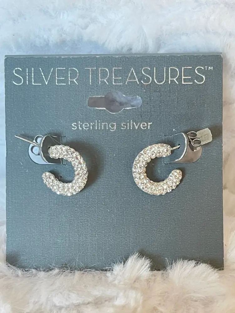 Silver Treasures Sterling Silver  Crystal  Pavé Hoop Earrings