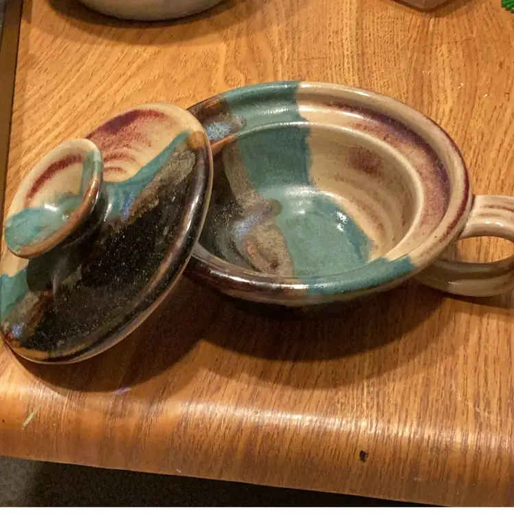 Porcelain Glazed Bowl With Lid Signed