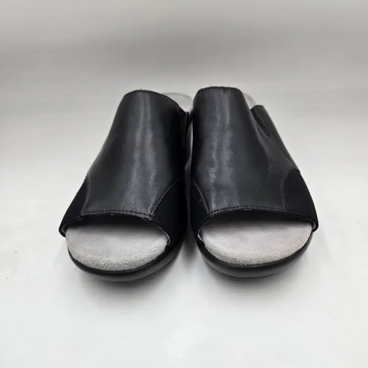 Alegria Ryli Tile Me More Sandals Slide Heel Wedge Black Leather Womens Size 38