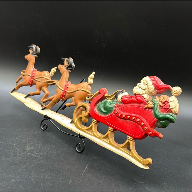 Vintage cast of aluminum Santa sleigh wall hanger made in the USA