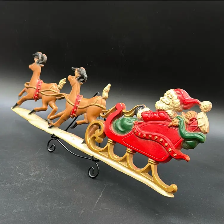 #02 Vintage cast of aluminum Santa sleigh wall hanger made in the USA