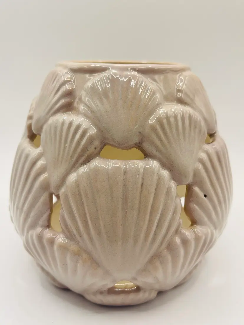 Artist Signed, Handmade, Seashell Ceramic Tea Light Votive Holder
