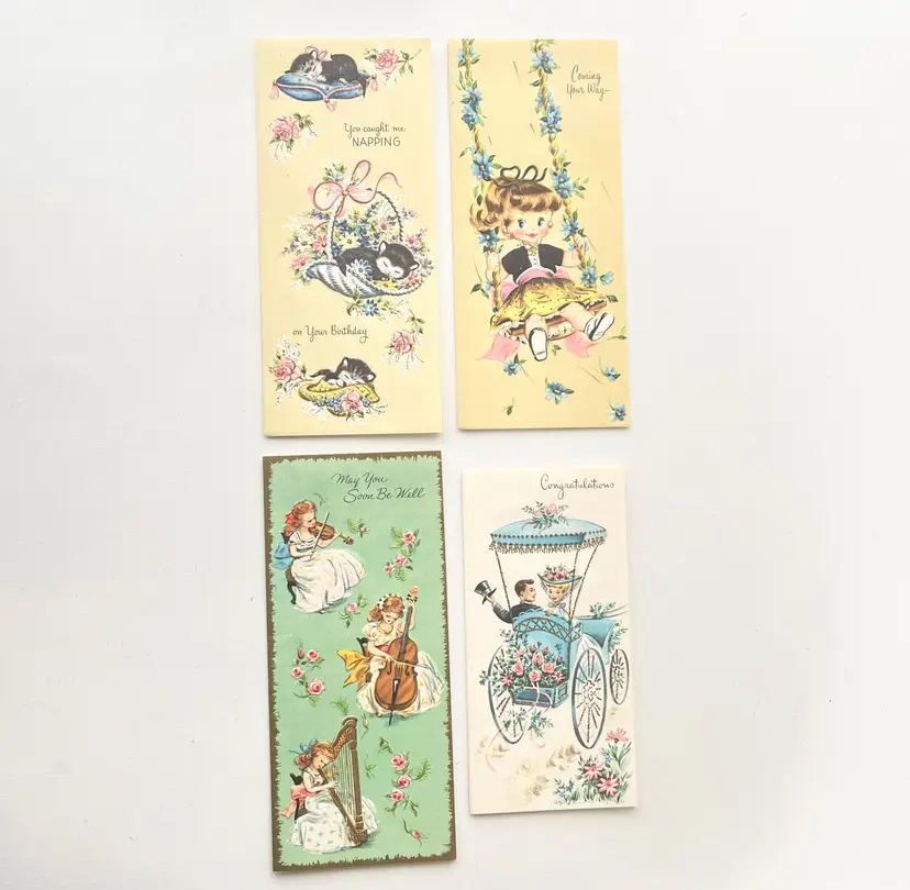 Vintage 1950s 1960s Greeting Cards Kitsch Cat Kittens Children Bride Groom Paper