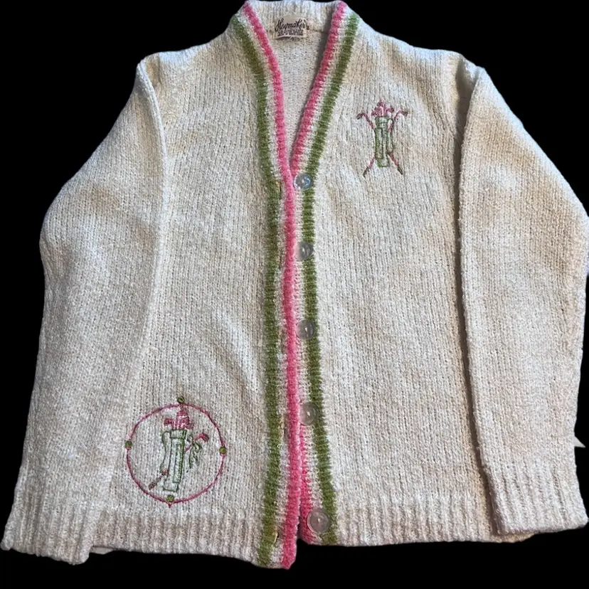 Beautiful 80s Haymakers Ladies Vintage Embroidered Golf Sweater/Cardigan