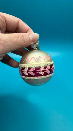 VTG Mica Painted Mercury Glass Pink White Silver Christmas Ornament Shiny Brite