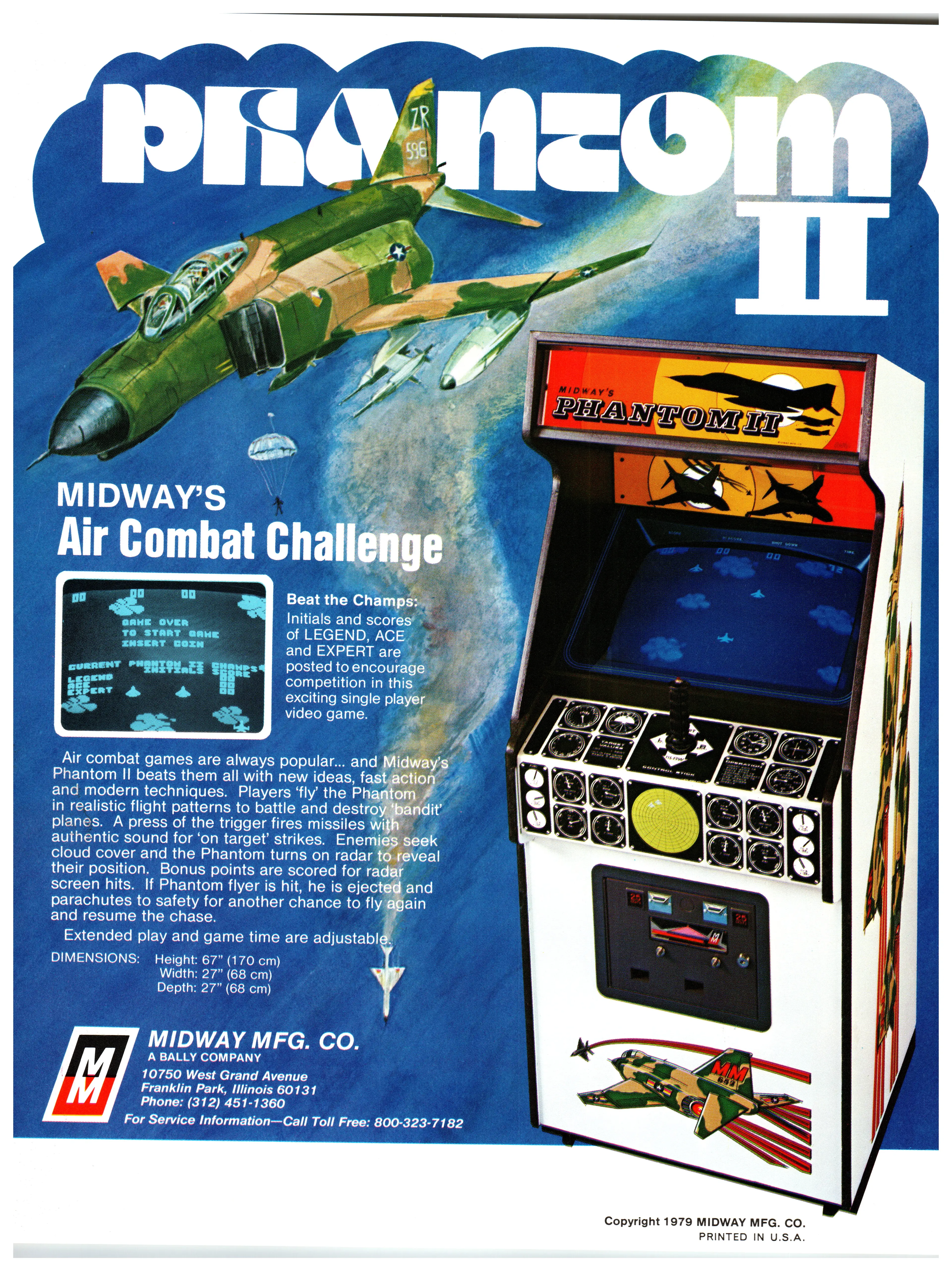 Midway Phantom II Arcade Game Flyer Original 1979 Vintage Ad Memorabilia