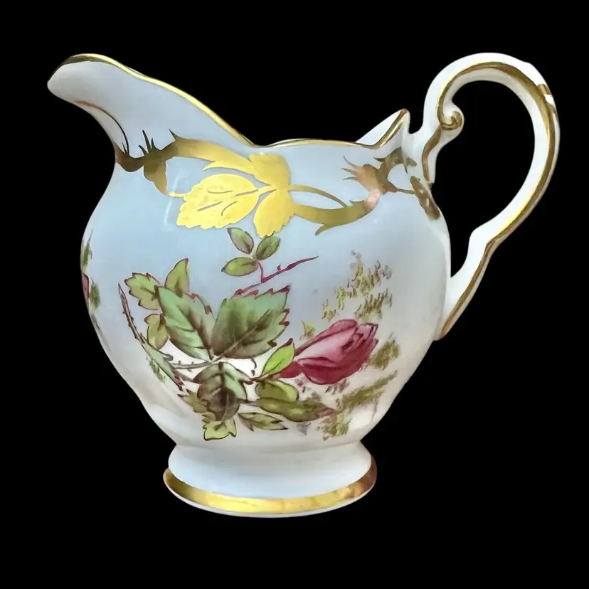 Royal Chelsea “Moss Rose” Creamer – English Bone China – Vintage Floral Gilded Mini Pitcher
