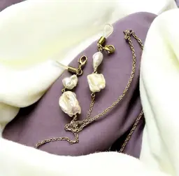 Vintage Gold Eyeglass Chain with Large Baroque Pearls