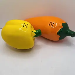 Vintage Ceramic Yellow Pepper 4" and Orange Chile Pepper 6" Salt & Pepper Shakers