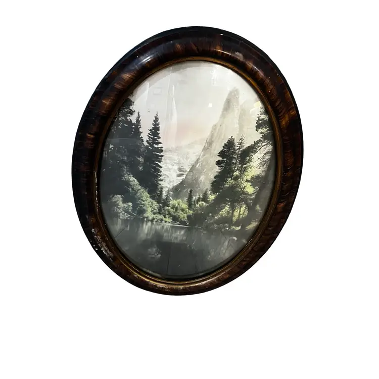 015 Vintage Oval Raised Glass, Nature, Rustic Frame Convex Glass