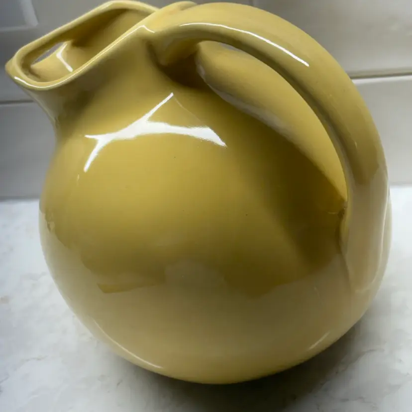 Vintage Homer Laughlin Style Yellow Ball Pitcher w Ice Lip USA 1940s MCM