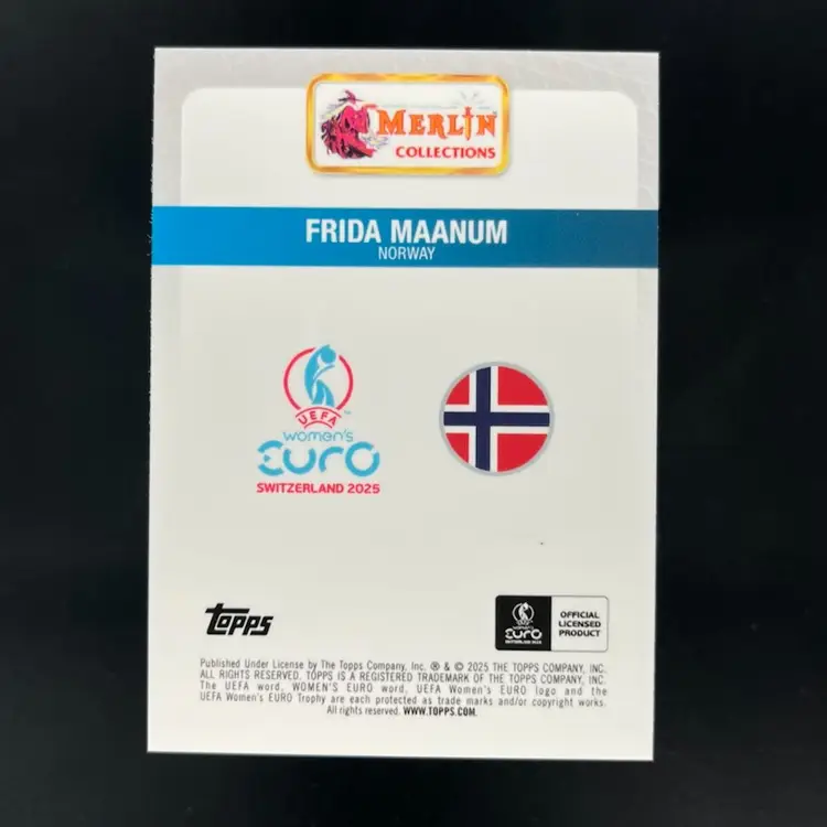 Frida Maanum 2025 Topps Merlin WEURO Blue /99 Soccer Card