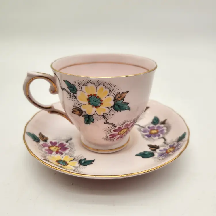 Tuscan Fine English Bone China Tea Cup and Saucer Pink Floral England Vintage