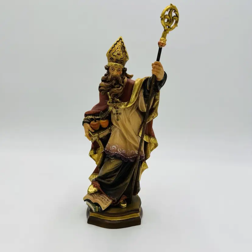 Lackner Kunsthandwerk Statue German St Augustine Wood Carved 10in Vintage
