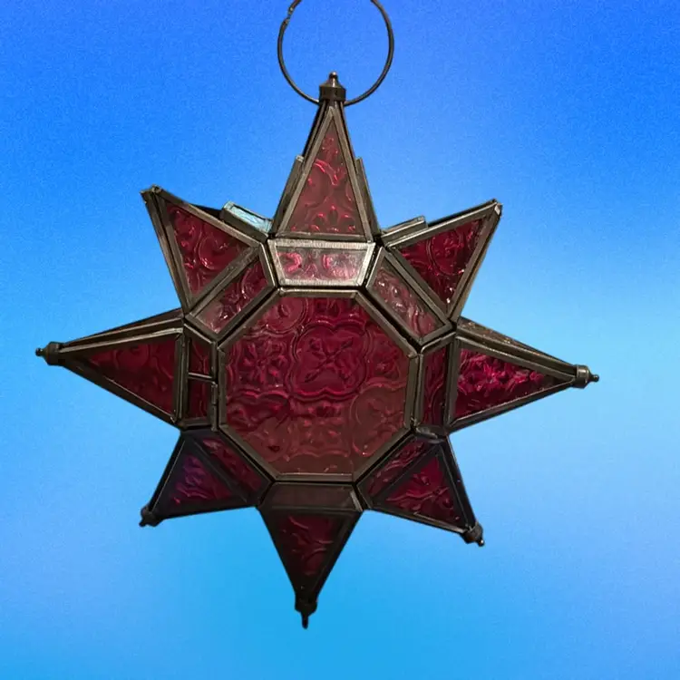 Vintage Moraccan Moravian Star Glass Hanging Lantern