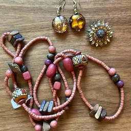 Lot Of 3 Sunflower, Pin, Autumn Colored Earrings Necklace