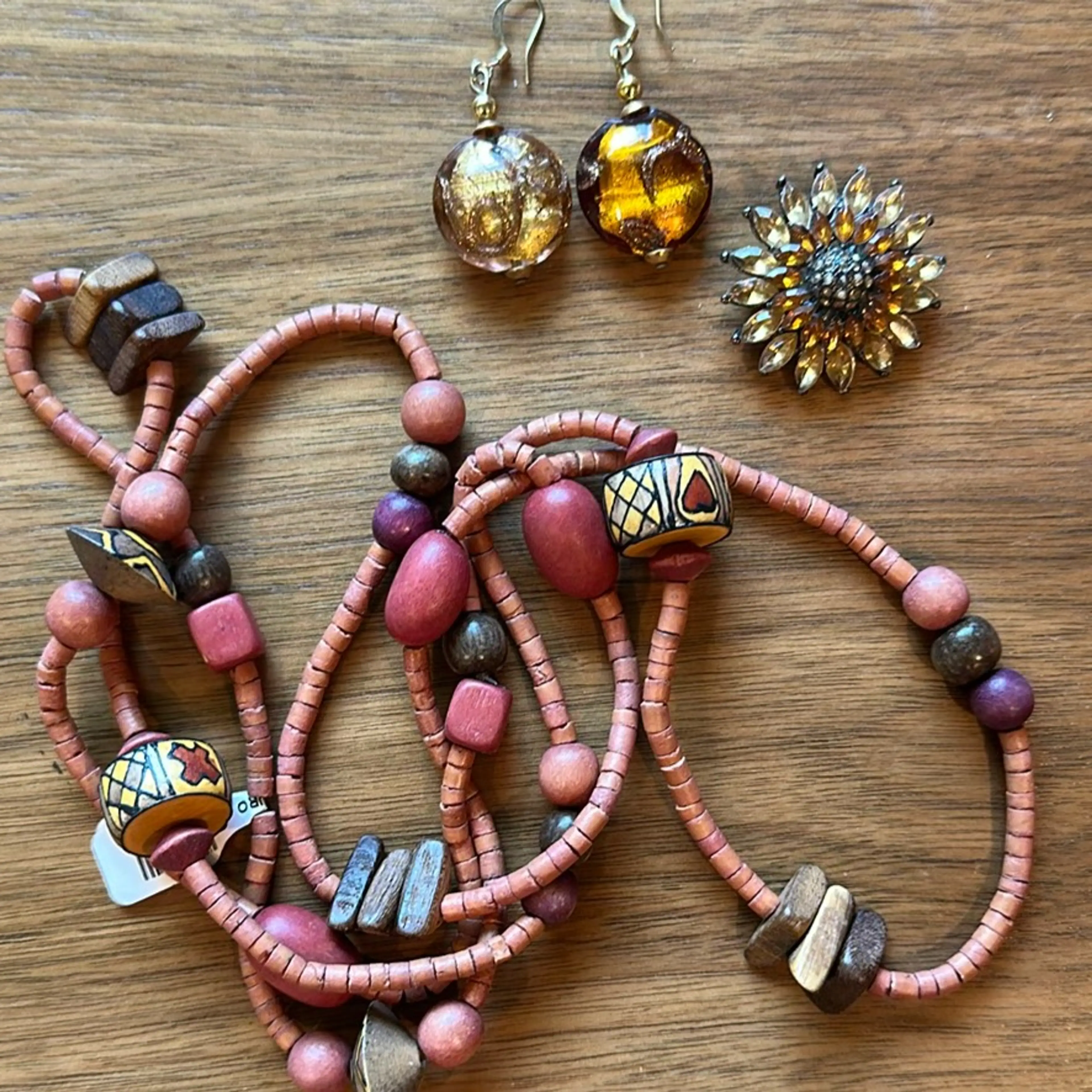 Lot Of 3 Sunflower, Pin, Autumn Colored Earrings Necklace