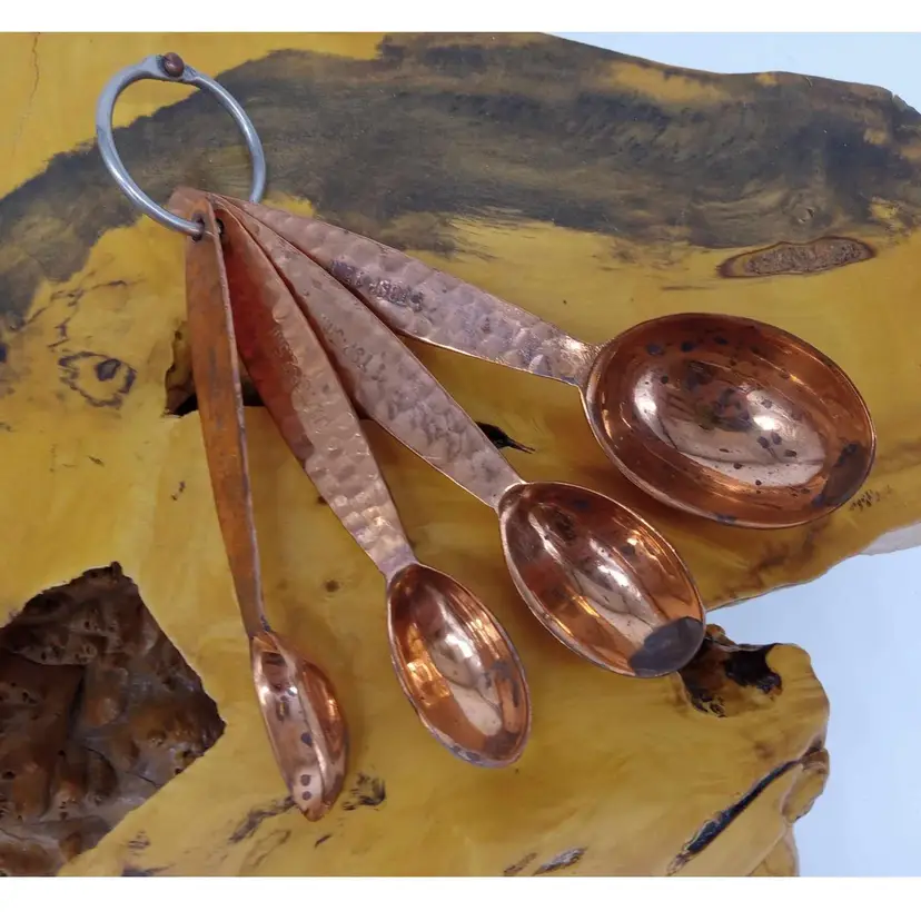 Set of 4 hammered brass measuring spoons, made in India, rustic, decor