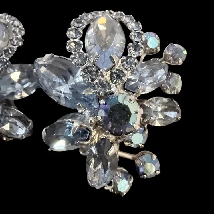 Weiss AB Rhinestone Clip On Earrings 1.75”