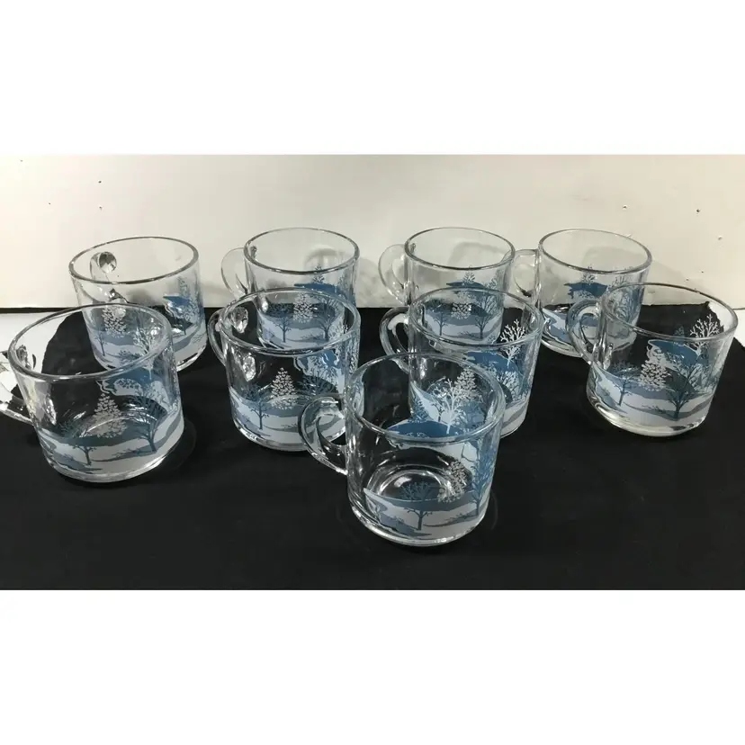 Anchor Hocking winter scene mugs, lot of 9, vintage Christmas,