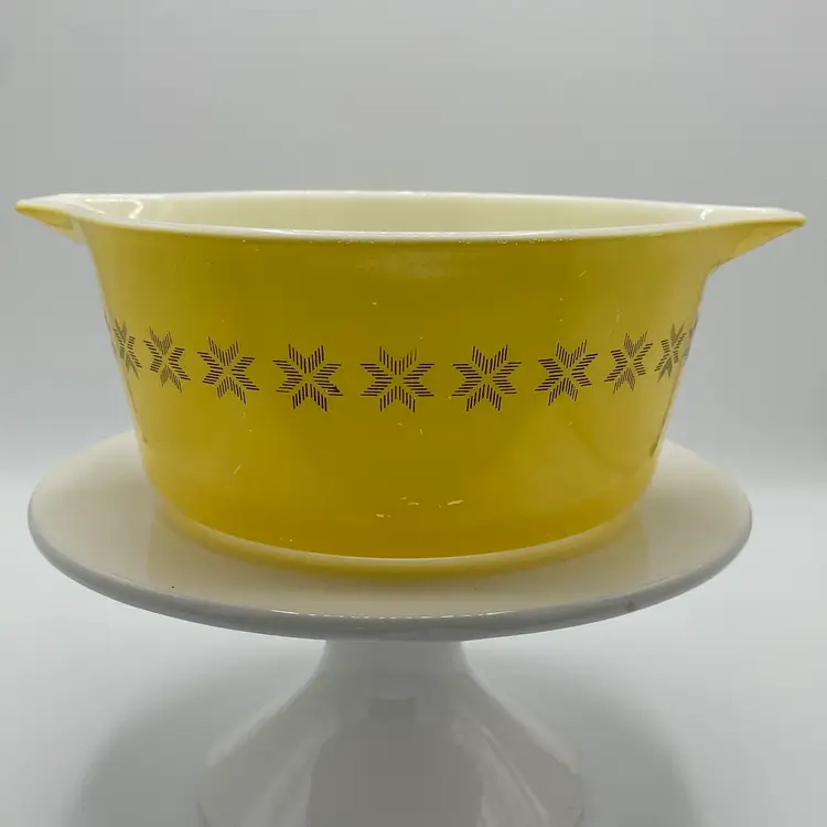 Vintage PYREX Yellow Brown Town and Country Handled Casserole #474-B 1 1/2 Qt X