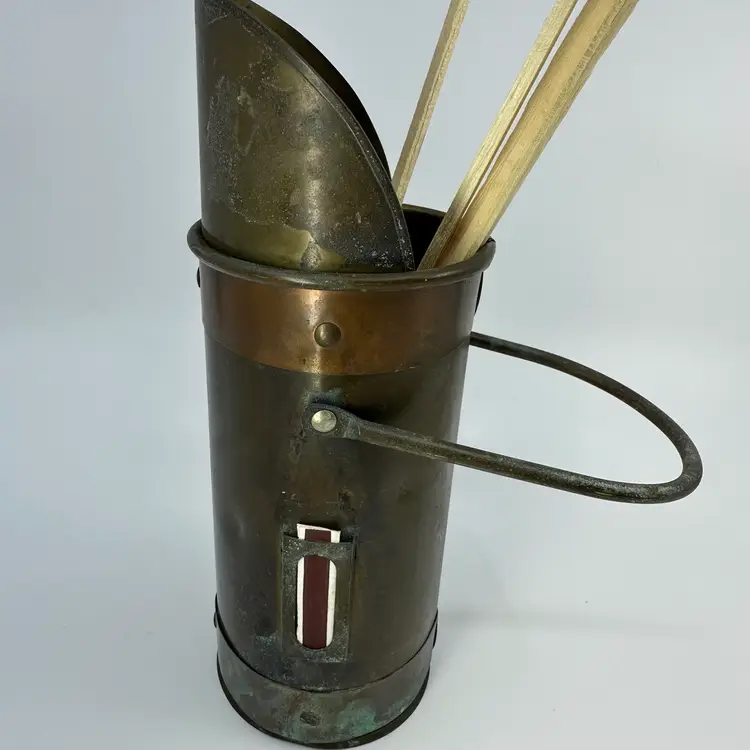 Vintage Fireplace Matchstick Holder Copper & Brass Scuttle Scoop
