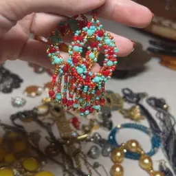Teal And Red Earrings