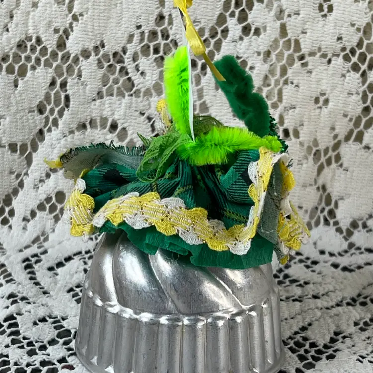 011 Vintage Aluminum Muffin 10 St. Patrick's Day Shamrock Paper Doll Assemblage 5.5  Inches By 4 Inches