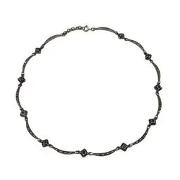 Vintage 1980's Sterling Silver & Marcasite Victorian Revival Choker Necklace, 15 - 16" L, 14.9g