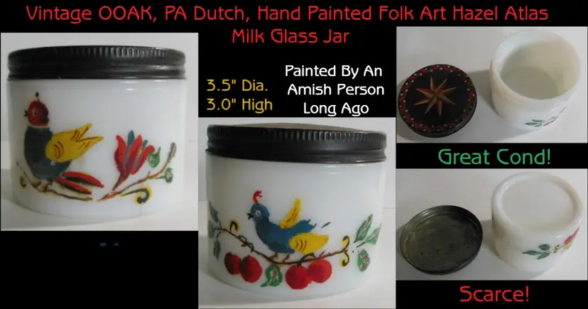 Hazel Atlas OOAK Hand-Painted PA Dutch Folk Art Design