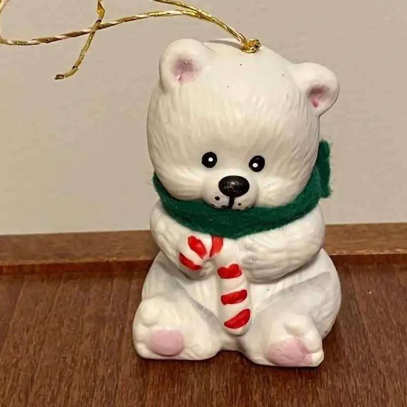 VTG Jasco Lil Chimer Porcelain White Polar Bear Christmas Bell Ornament Taiwan