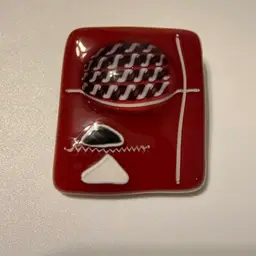 Unique Abstract Glass Red White & Black Pin Brooch