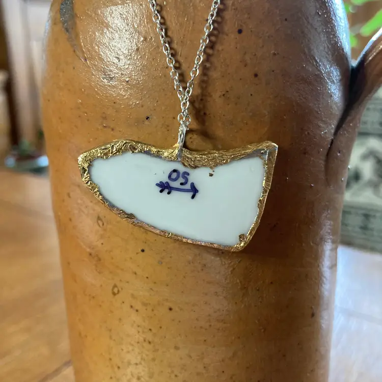 Broken Pottery Artisan Made Pear Pendant Fruit Plate Handcrafted Necklace 1 5/8 in x 1 in