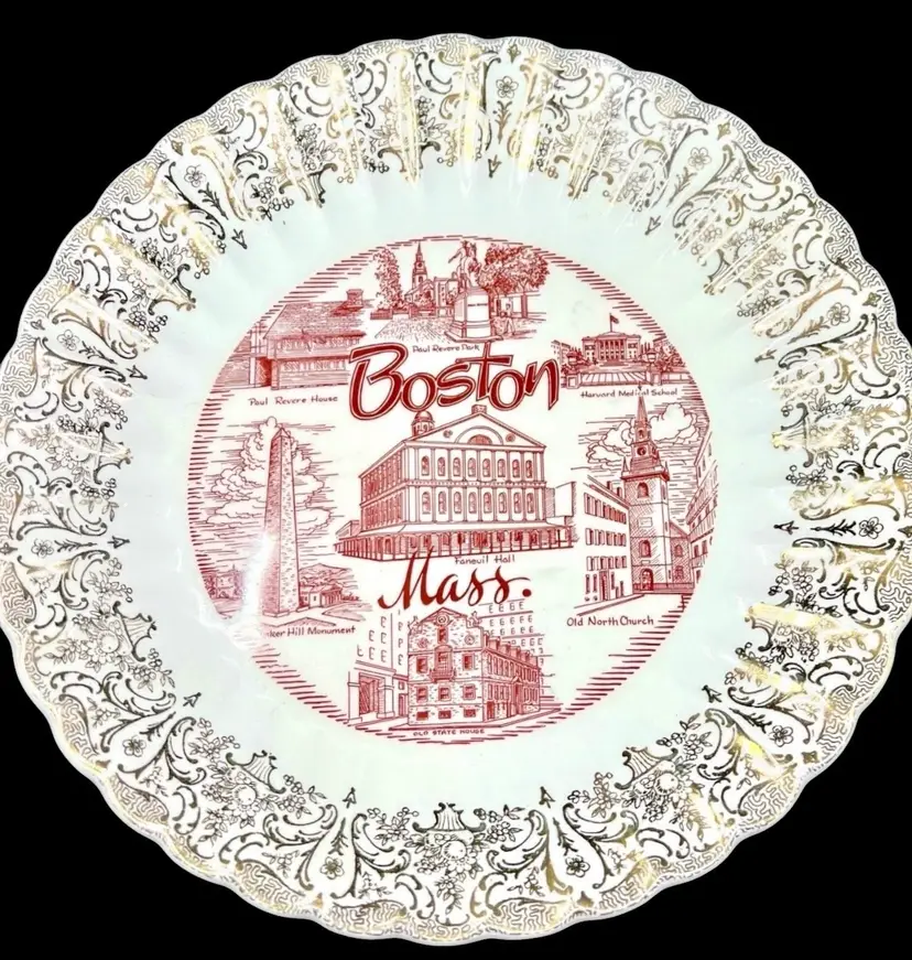 Vintage Boston Massachusetts Souvenir Plate Historic Monuments Landmarks 10”