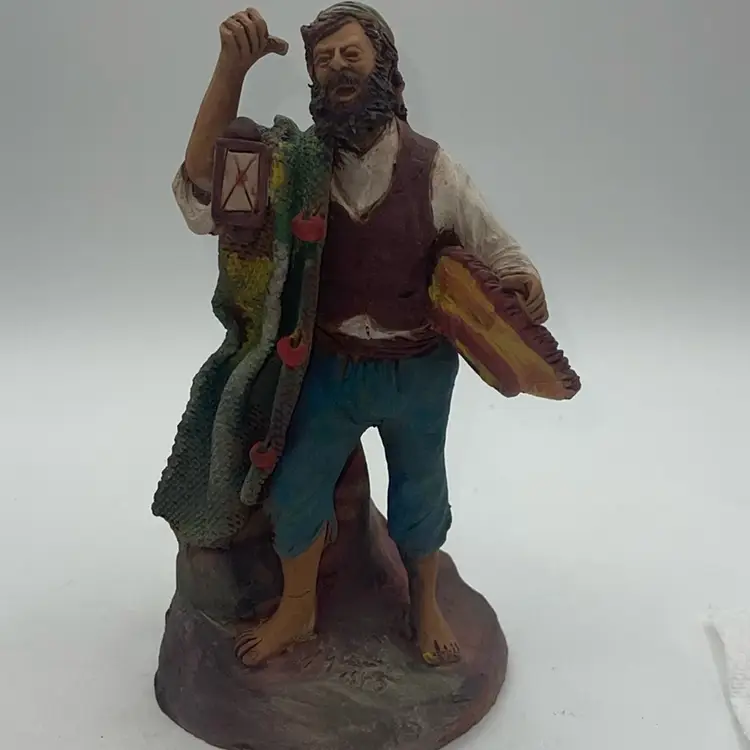 Vintage Red Clay Pottery Man With Basket Signed and Dated 8.5”