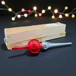 Vintage Red Silver Mercury Glass Christmas Tree Topper Finial West Germany 10"