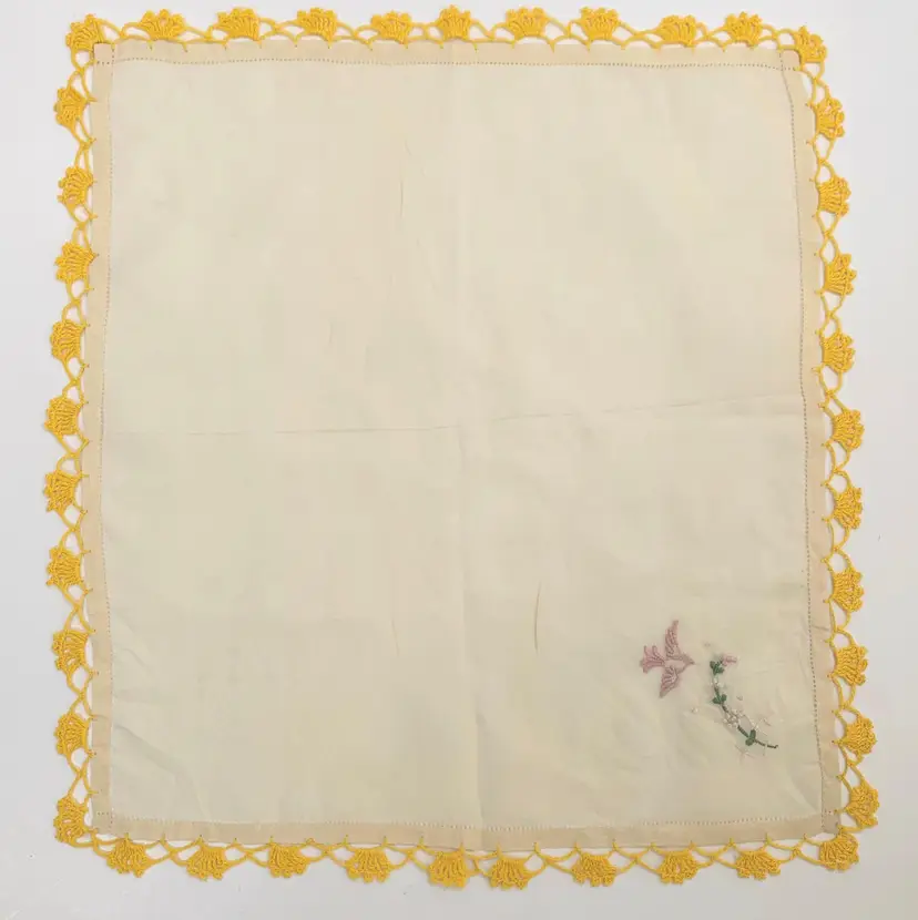 Embroidered Silk Bridesmaid Handkerchief Crochet Lace Cottage Core Granny Vintage