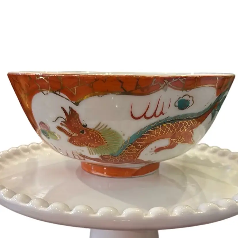 Porcelain Chinese Small Bowl Gold Trim w/ Dragon & Phoenix 4-1/2” Across