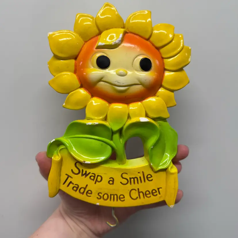 1973 Miller Studio Chalkware Anthropomorphic Sunflower Wall-Hanging with Flaws