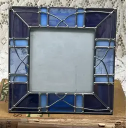 Blue Stained Glass Photo Frame Exterior 5.75 Inches Picture Size 3.5 In.²