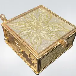 Brass And Glass Trinket Box With Gold Floral Details 2.5” Square, Hinged Lid. Great Christmas Gift Container/box