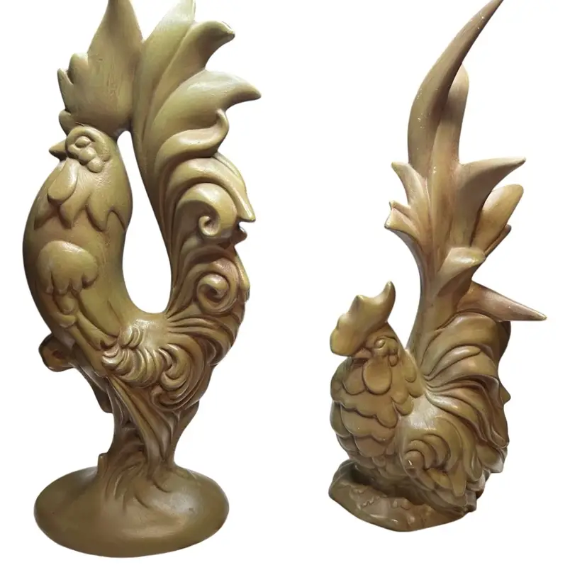 #01 Set Of Vintage Ceramic Greenish/ Brown Chicken Figures