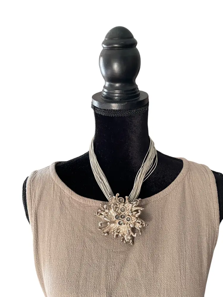 BAT AMI Sterling Silver Urchin Moonstone Pendant With Leather Necklace