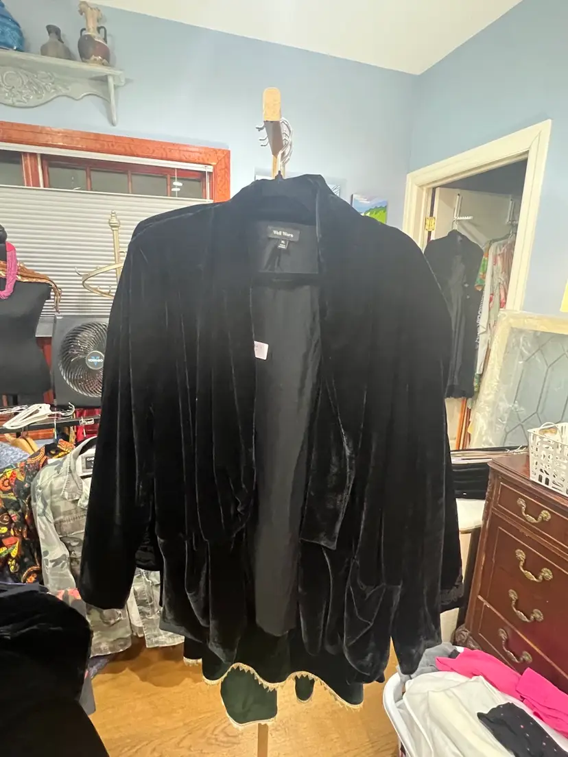 Jacket Cardigan Style Black Velvet Vintage